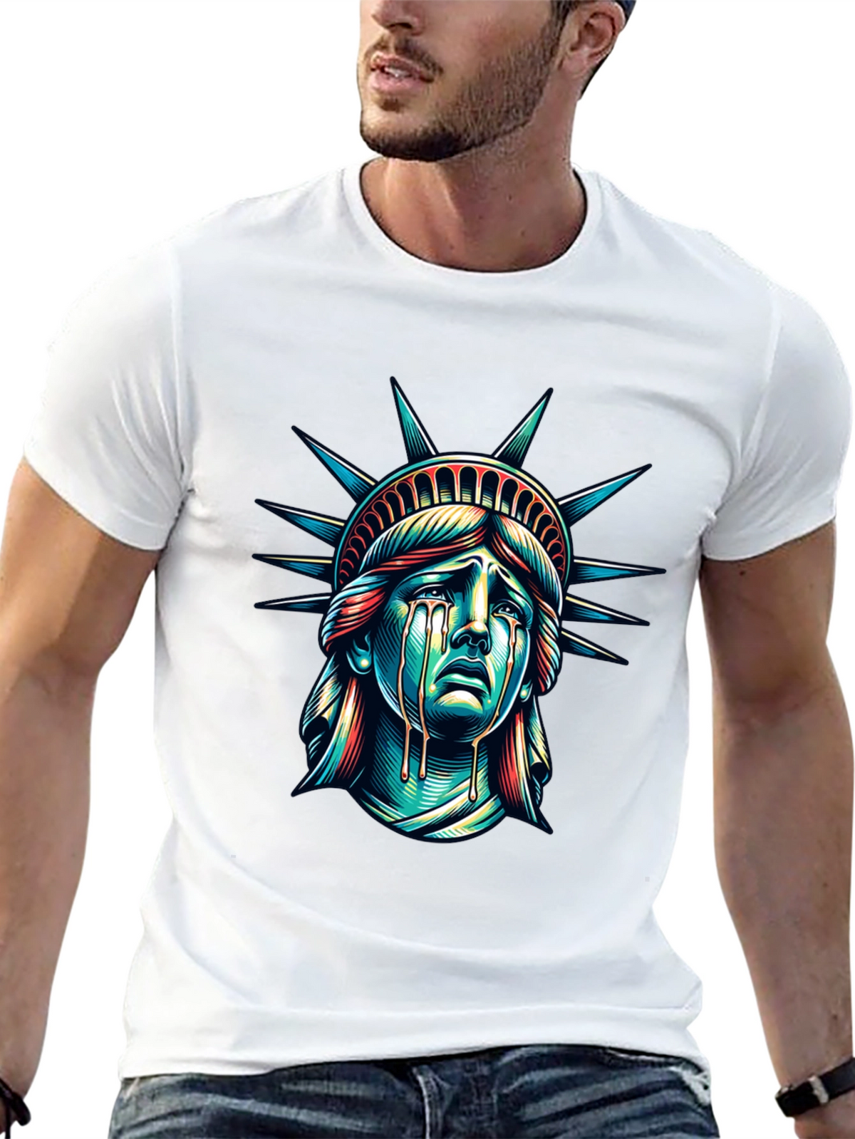 Distressed Statue of Liberty Graphic T-Shirt