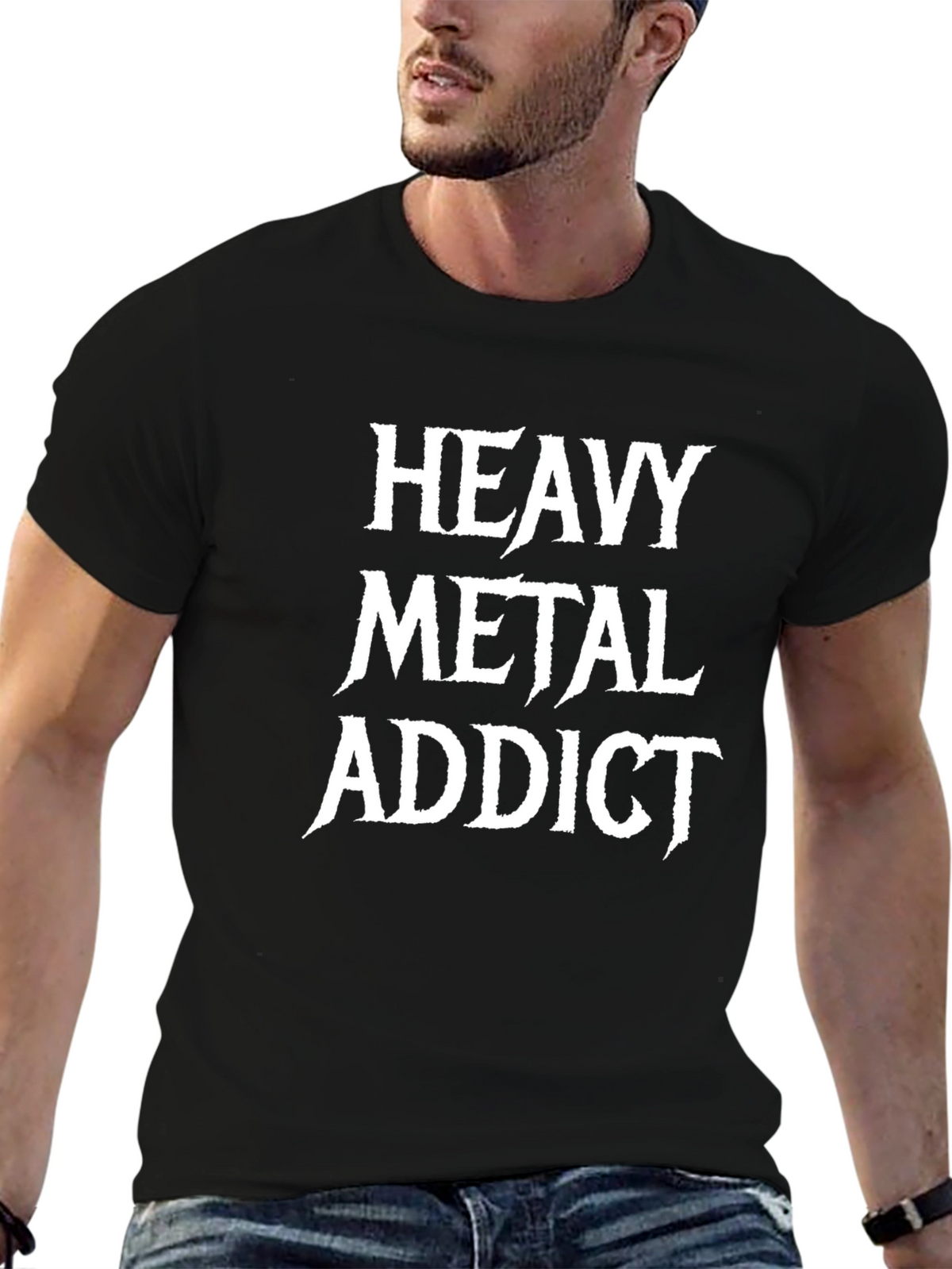 Heavy Metal Addict Black Graphic T-Shirt