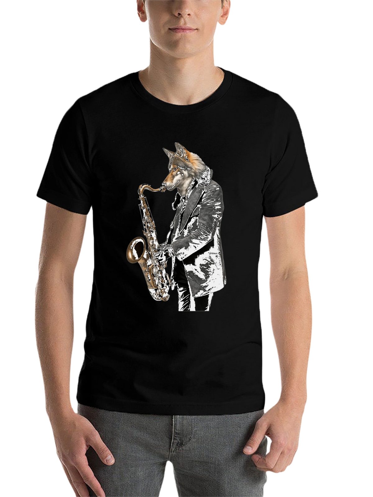 Cool Wolf Saxophone Player Graphic T-Shirt