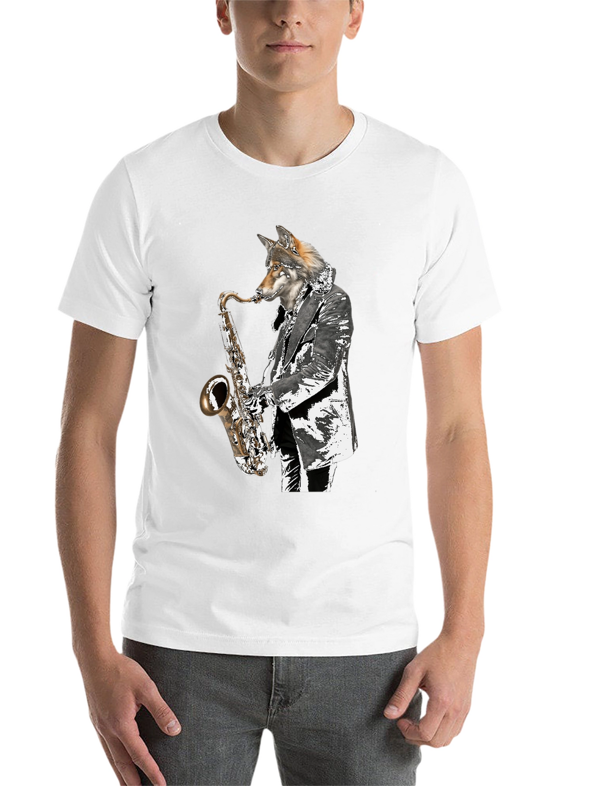 Cool Wolf Saxophone Player Graphic T-Shirt