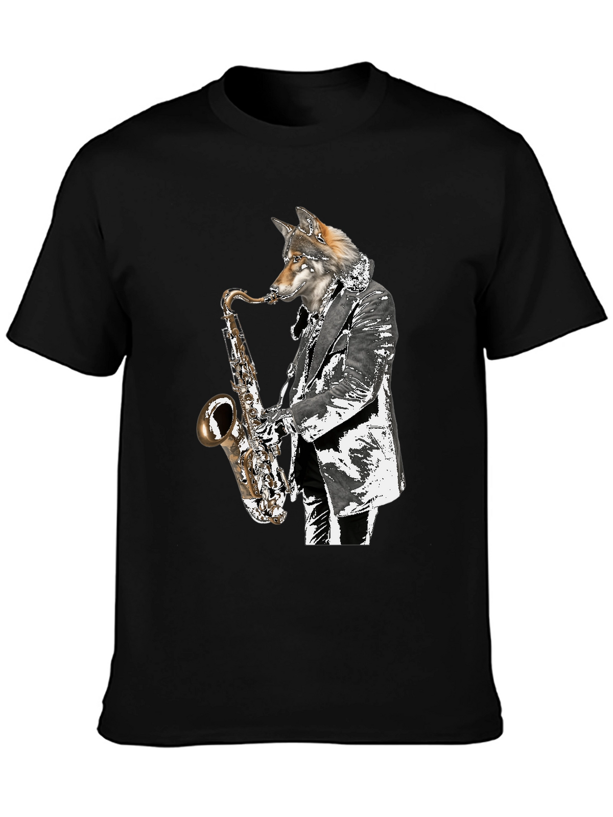 Cool Wolf Saxophone Player Graphic T-Shirt