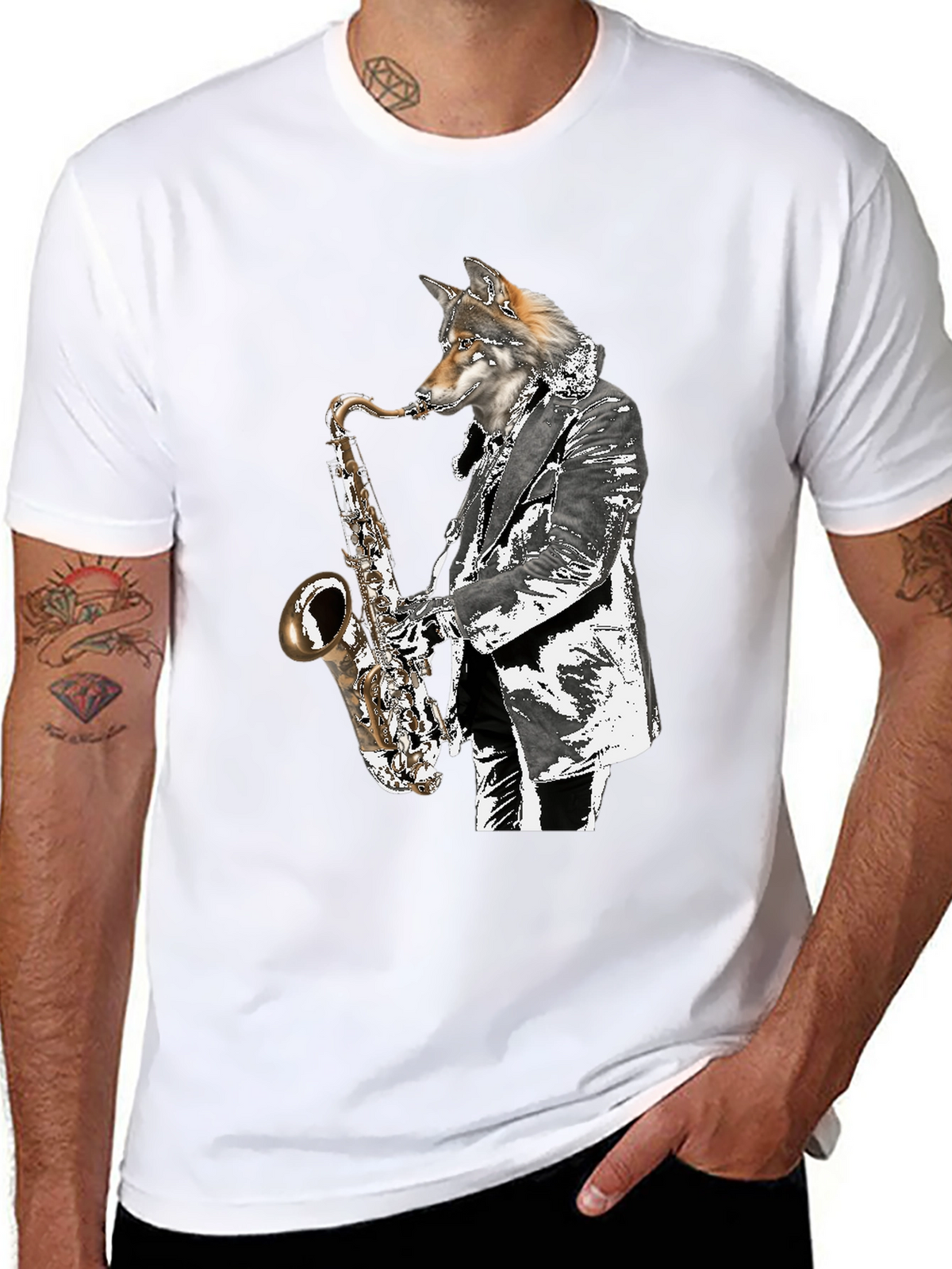 Cool Wolf Saxophone Player Graphic T-Shirt