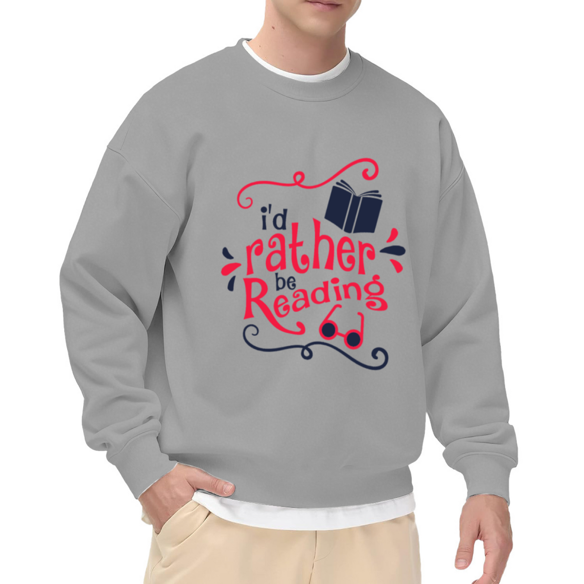 I'd Rather Be Reading Crewneck Sweatshirt - Book Lover Graphic Pullover, Bibliophile Gift, Cozy Reader Top