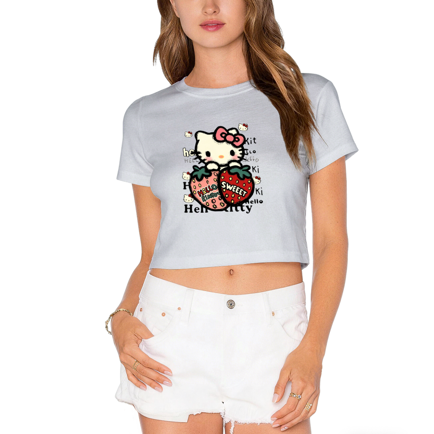 Heart Mirror Hello Kitty Trendy Y2K Crop Tee