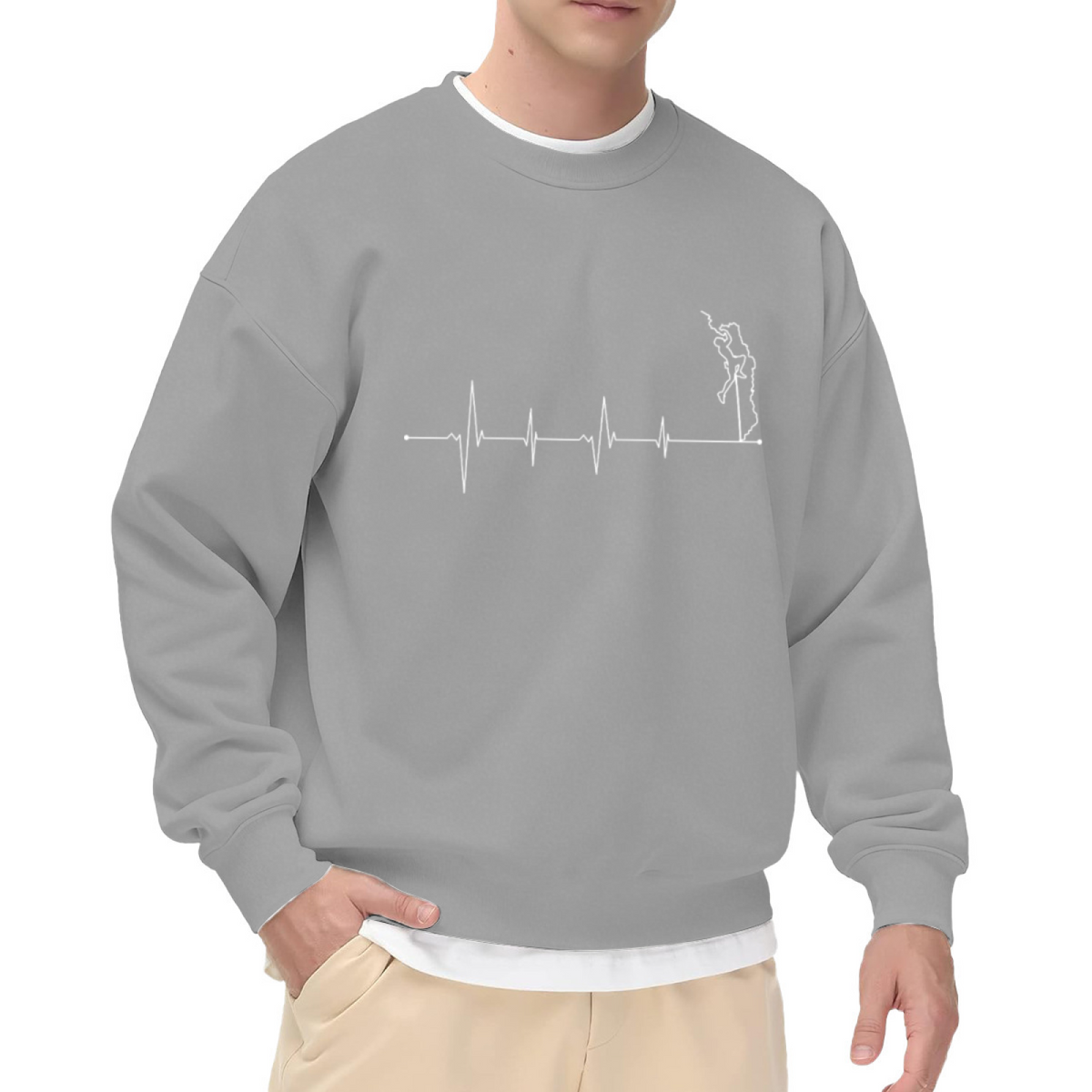 Minimalist ECG Line with Horse Silhouette Crewneck Sweatshirt, Heartbeat Graphic Design for Unisex
