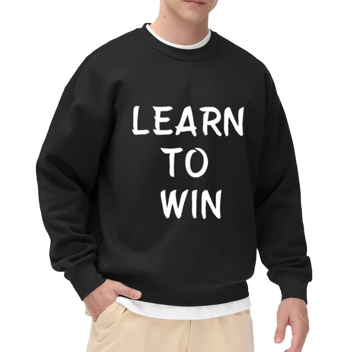 Learn To Win Crewneck Sweatshirt | Sporty Motivational Lettering Pullover, Hand-Drawn Text Graphic Top, Athlete Gift
