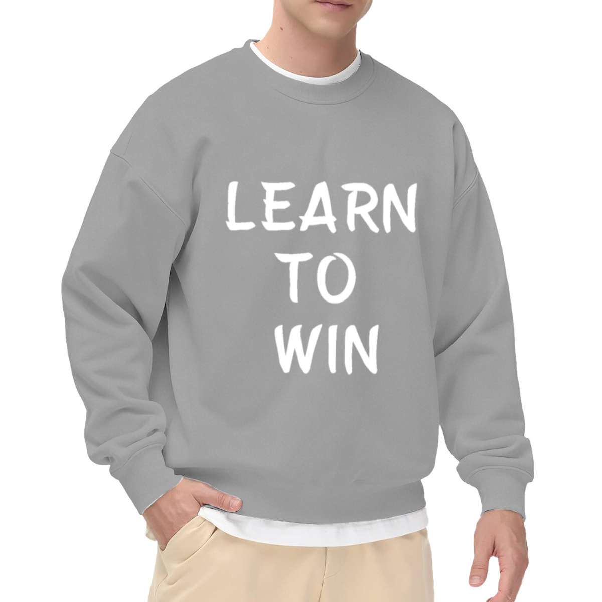 Learn To Win Crewneck Sweatshirt | Sporty Motivational Lettering Pullover, Hand-Drawn Text Graphic Top, Athlete Gift