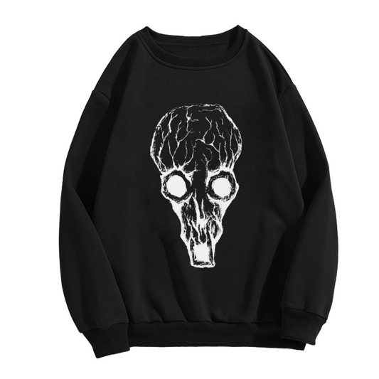 Grunge Distressed Skull Crewneck Sweatshirt, Rough Skeleton Graphic Pullover, Halloween Gift