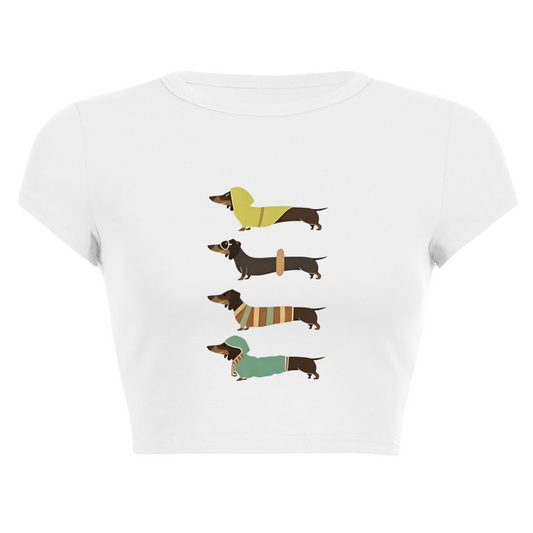 Stylish Dachshunds Retro Cartoon Slim Fit Crop Tee