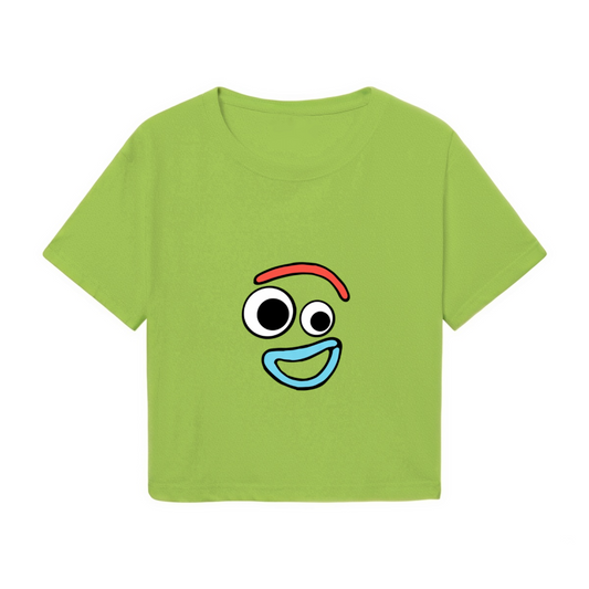 Fun Goofy Cartoon Face Bright Green Cropped Top