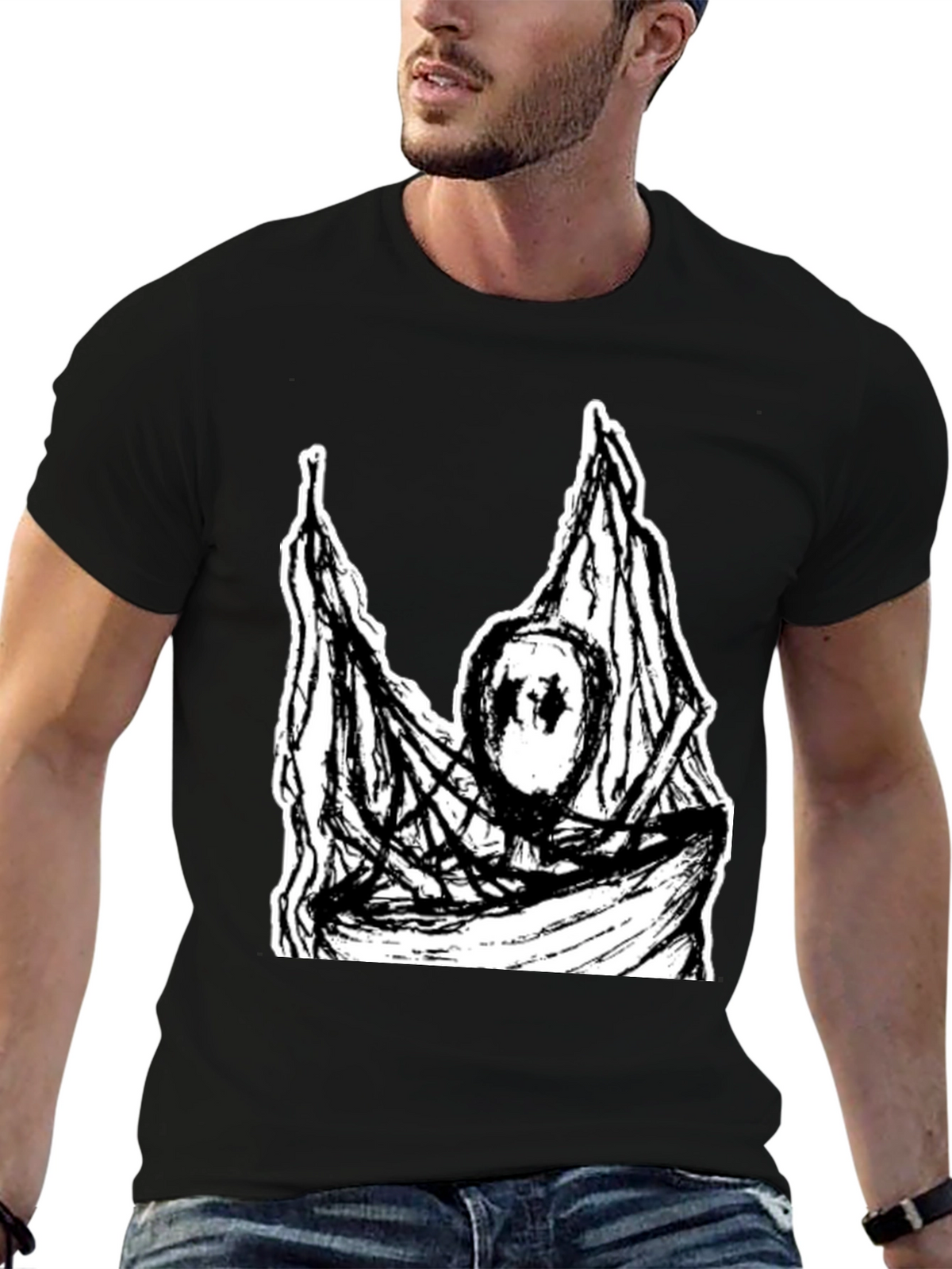 Black T-Shirt with Abstract Graphic Print