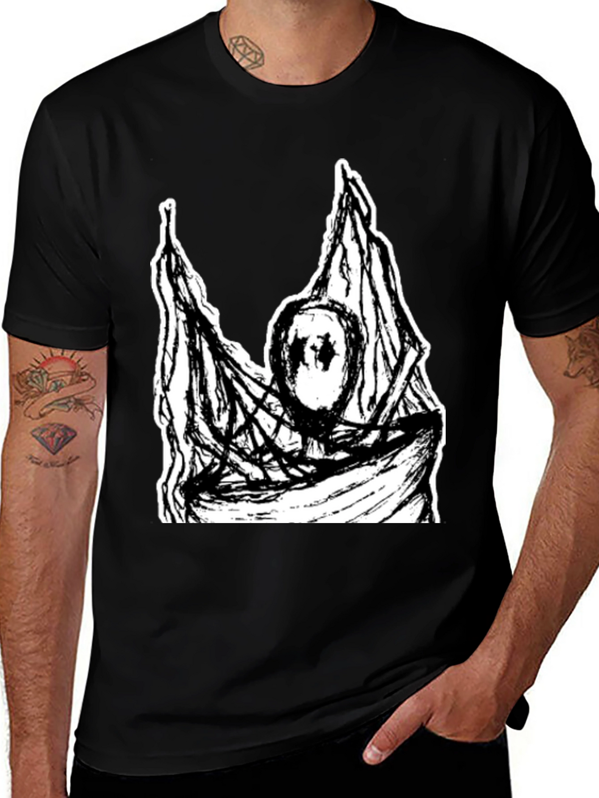 Black T-Shirt with Abstract Graphic Print