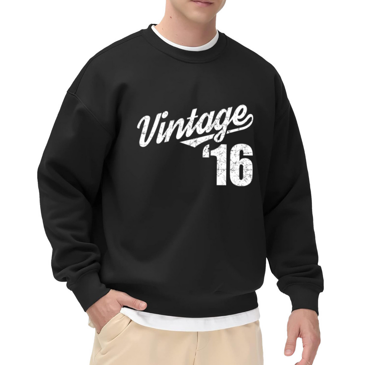 Vintage 16 Retro Distressed Collegiate Crewneck Sweatshirt | 2016 Birth Year Sports Pullover, Sweet 16 Birthday Gift