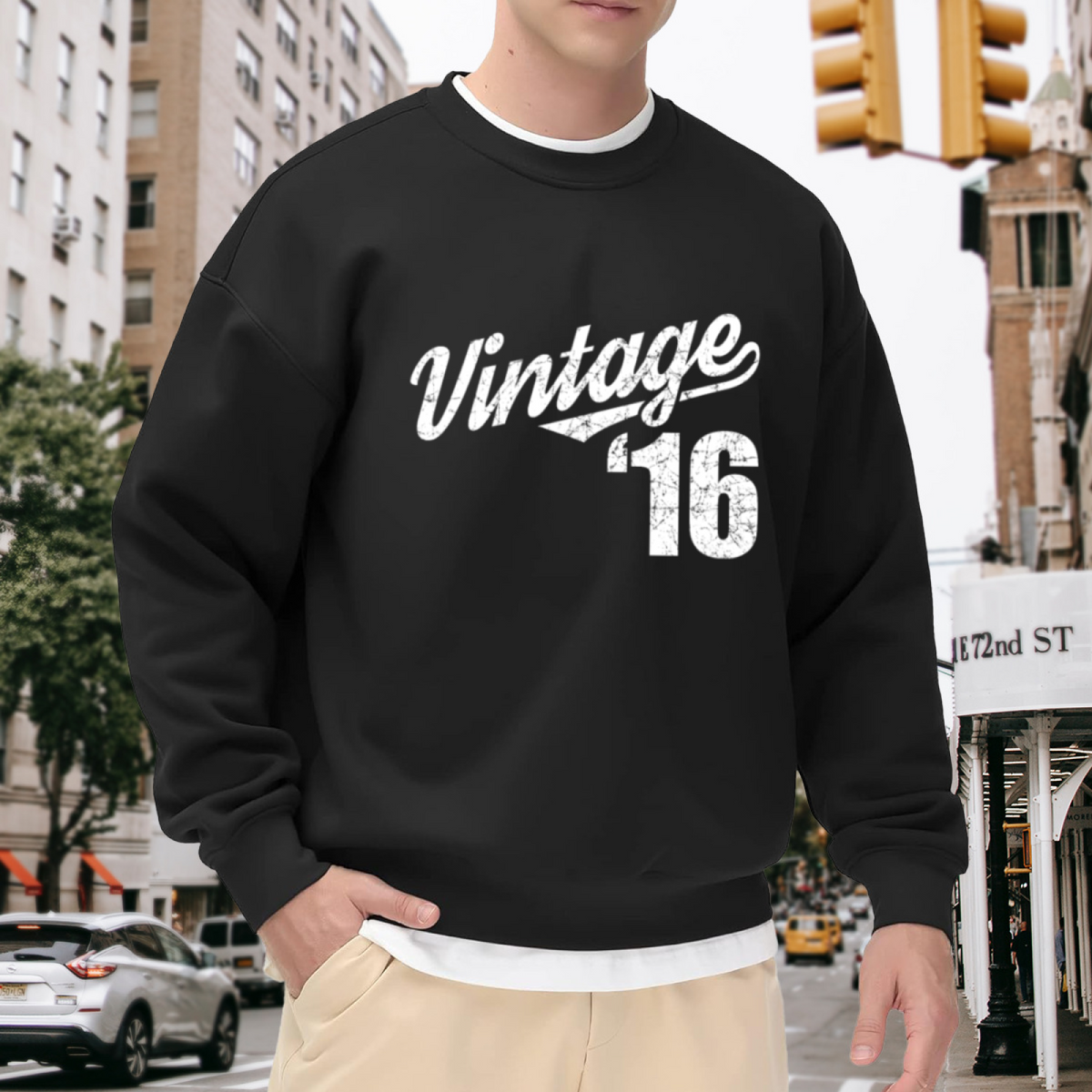 Vintage 16 Retro Distressed Collegiate Crewneck Sweatshirt | 2016 Birth Year Sports Pullover, Sweet 16 Birthday Gift