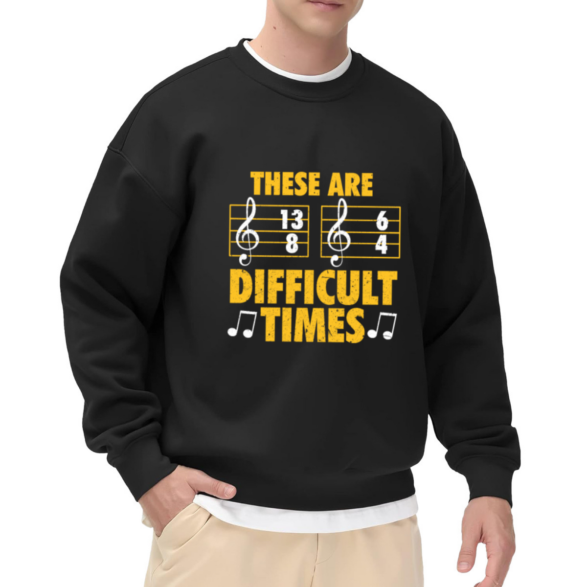These Are Difficult Times Musician Crewneck Sweatshirt with 13/8 & 6/4 Time Signatures