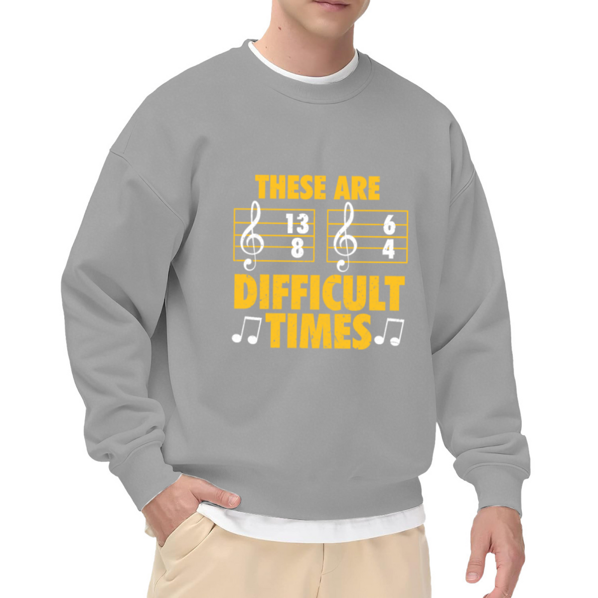 These Are Difficult Times Musician Crewneck Sweatshirt with 13/8 & 6/4 Time Signatures