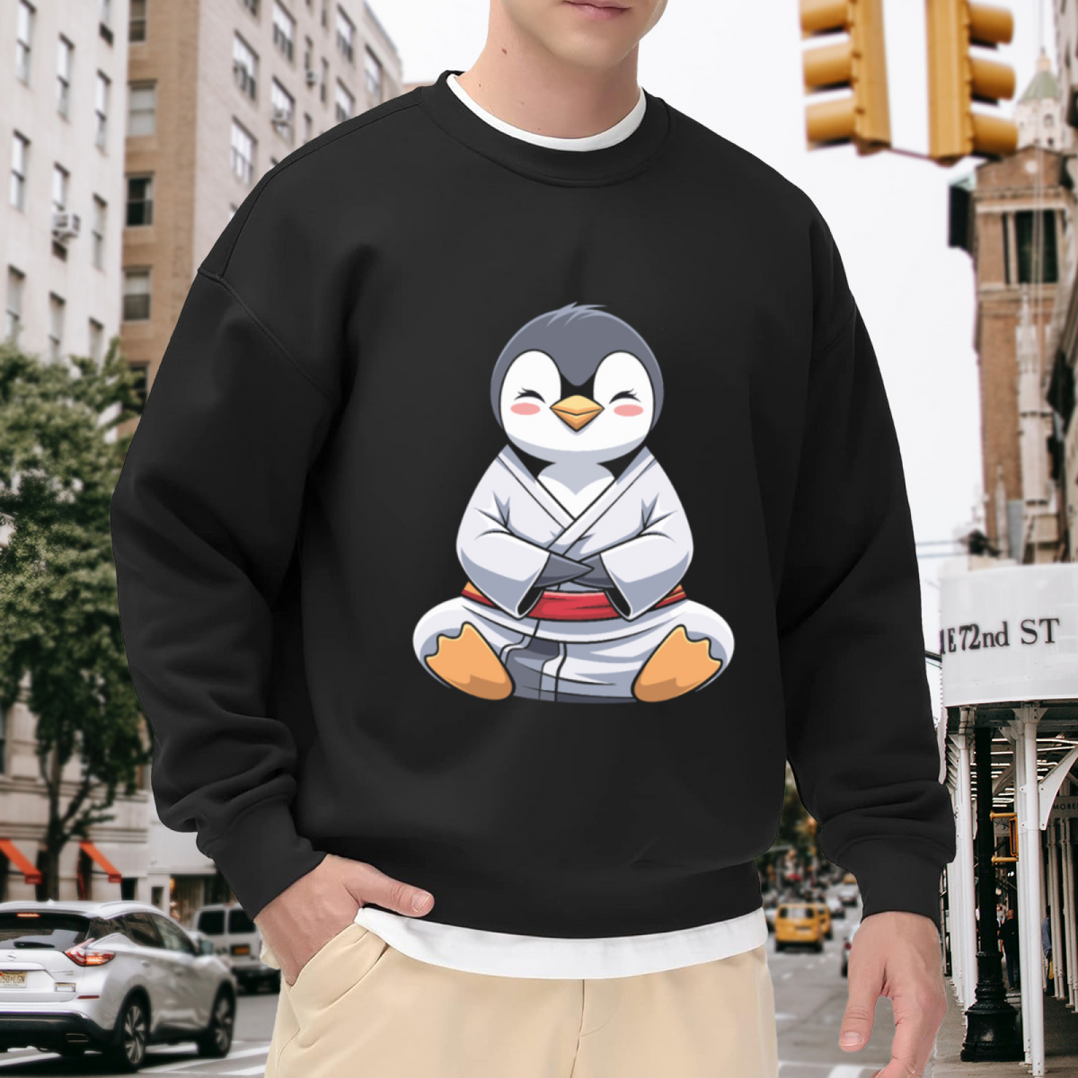 Cute Karate Penguin Crewneck Sweatshirt, Kawaii Martial Arts Pullover, Judo Gift For Kids
