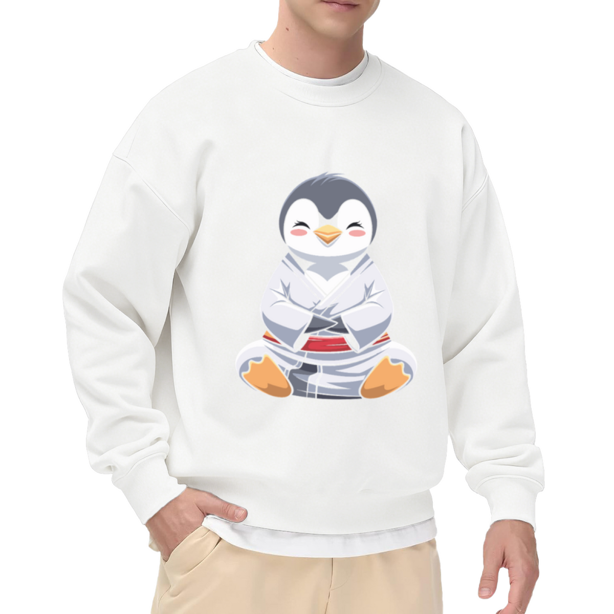 Cute Karate Penguin Crewneck Sweatshirt, Kawaii Martial Arts Pullover, Judo Gift For Kids