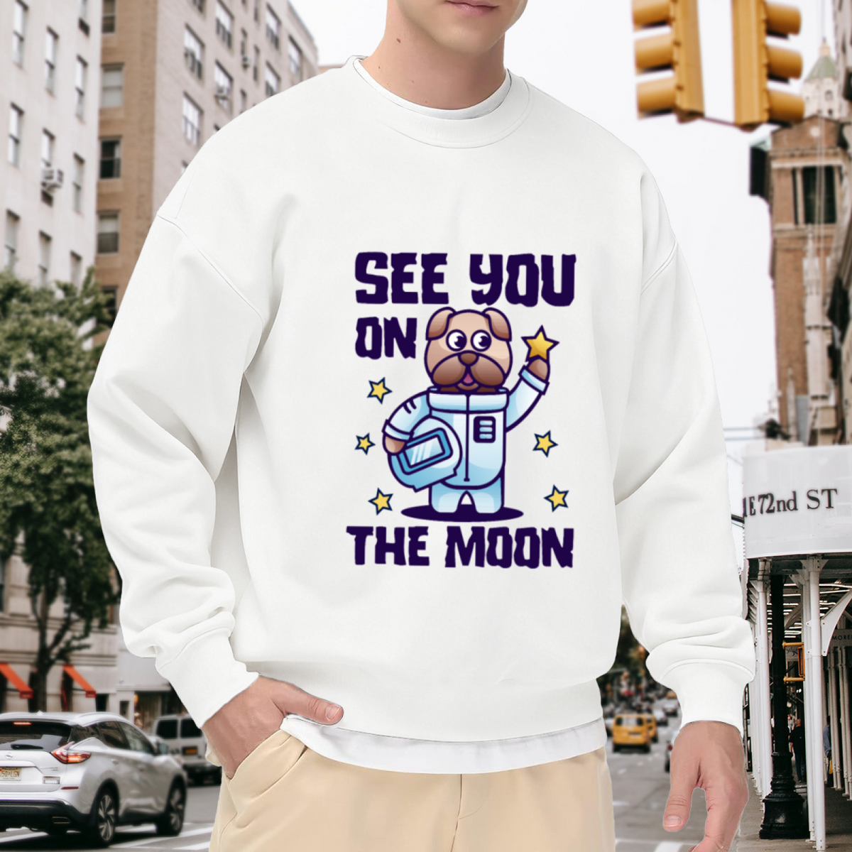 See You On The Moon Astronaut Dog Crewneck Sweatshirt - Cute Space Puppy Pullover, Galaxy Pet Lover Gift