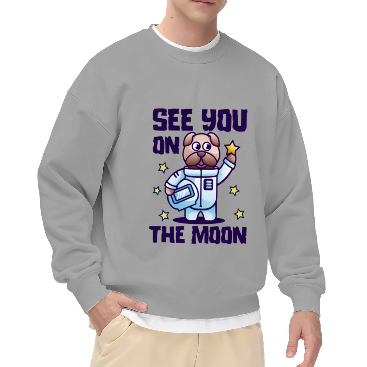 See You On The Moon Astronaut Dog Crewneck Sweatshirt - Cute Space Puppy Pullover, Galaxy Pet Lover Gift