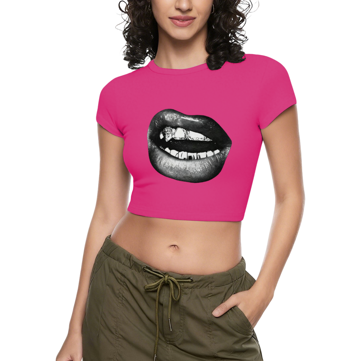Grunge Metallic Grill Mouth Black Streetwear Crop Top