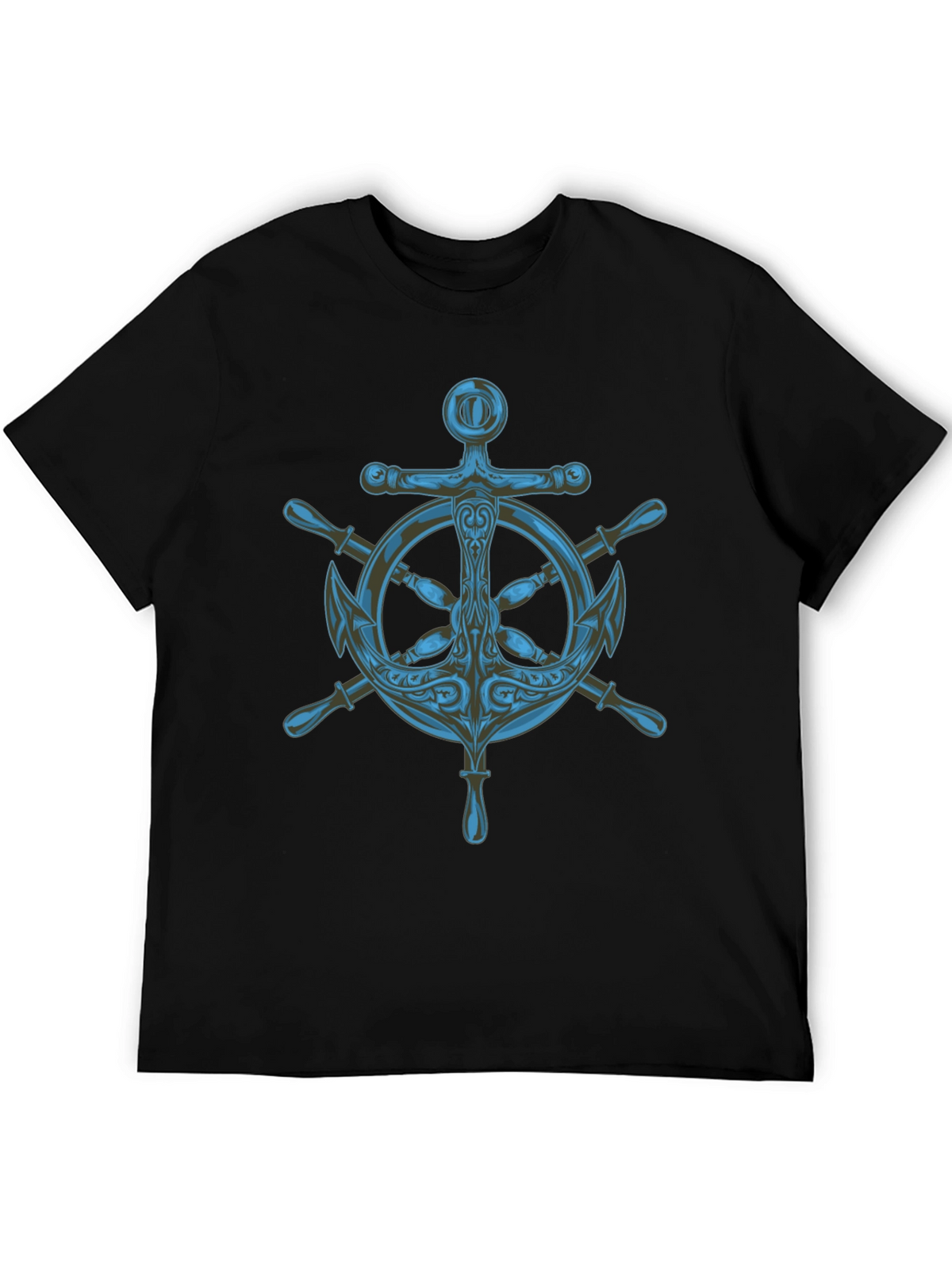 Nautical Anchor Wheel Graphic Black T-Shirt