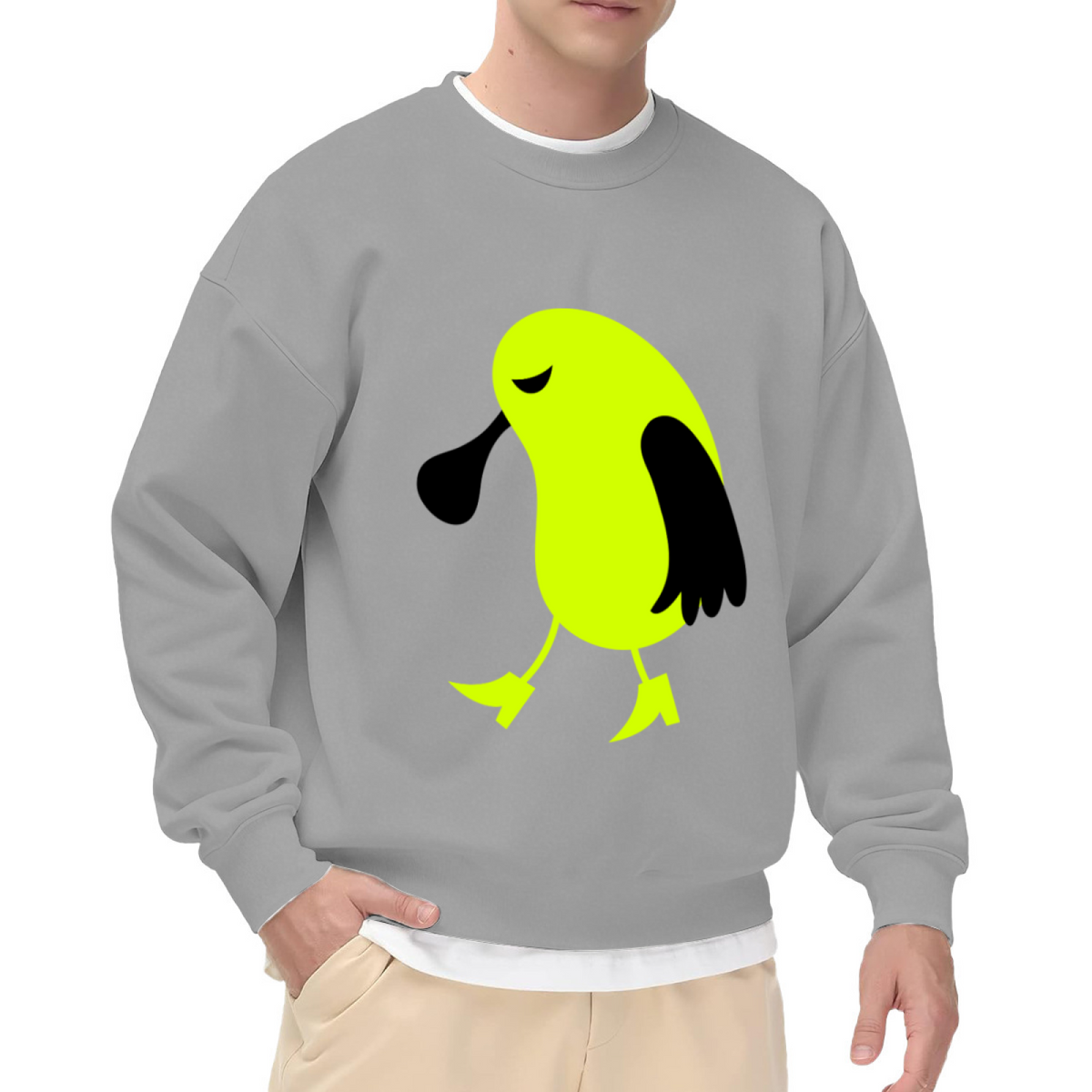 Discover This Cute Minimalist Cartoon Bird Crewneck Sweatshirt With a Whimsical and Quirky Artistic Design