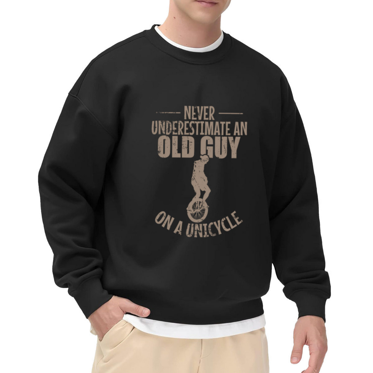 Never Underestimate An Old Guy On A Unicycle Crewneck Sweatshirt, Vintage Unicycle Pullover, Funny Dad Gift