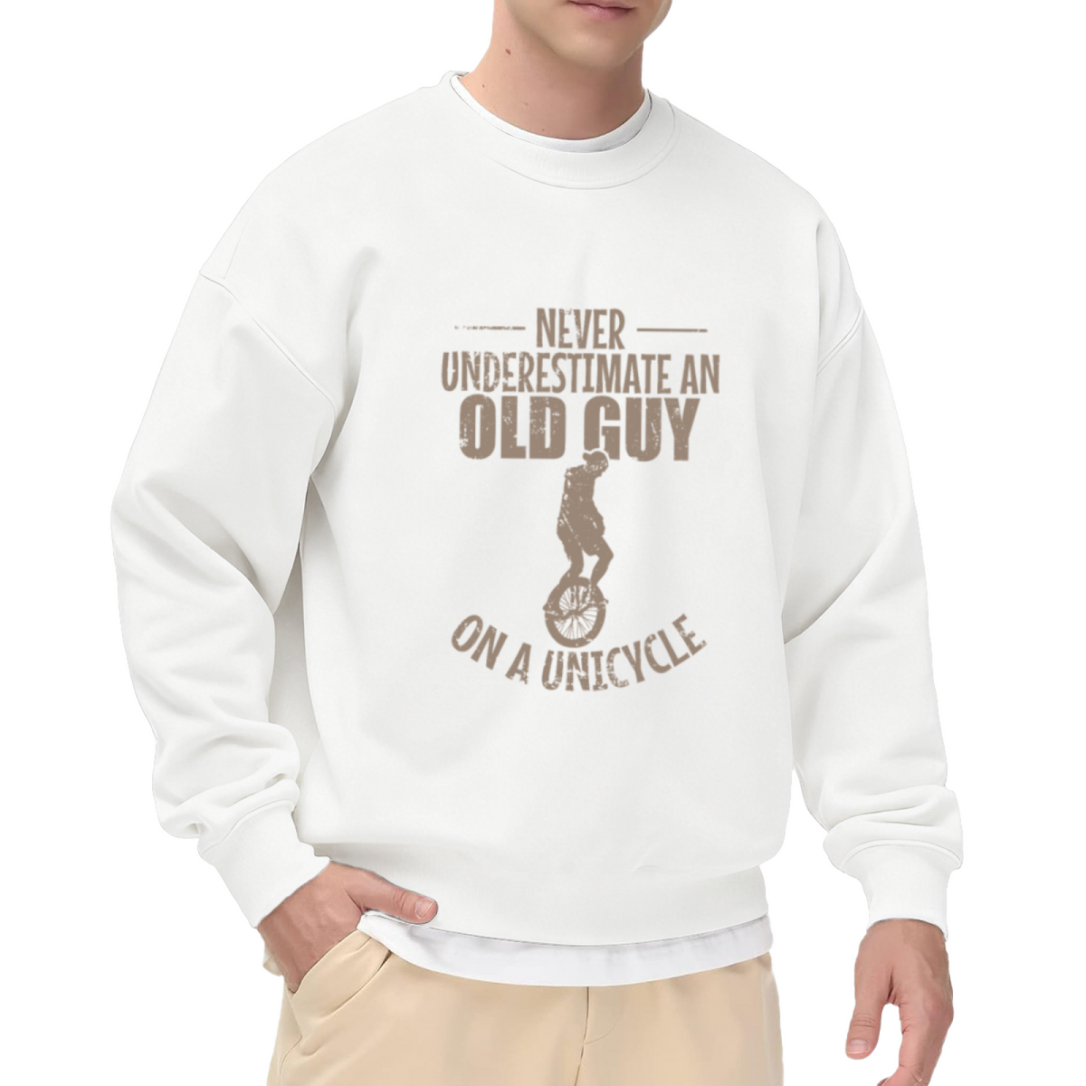 Never Underestimate An Old Guy On A Unicycle Crewneck Sweatshirt, Vintage Unicycle Pullover, Funny Dad Gift