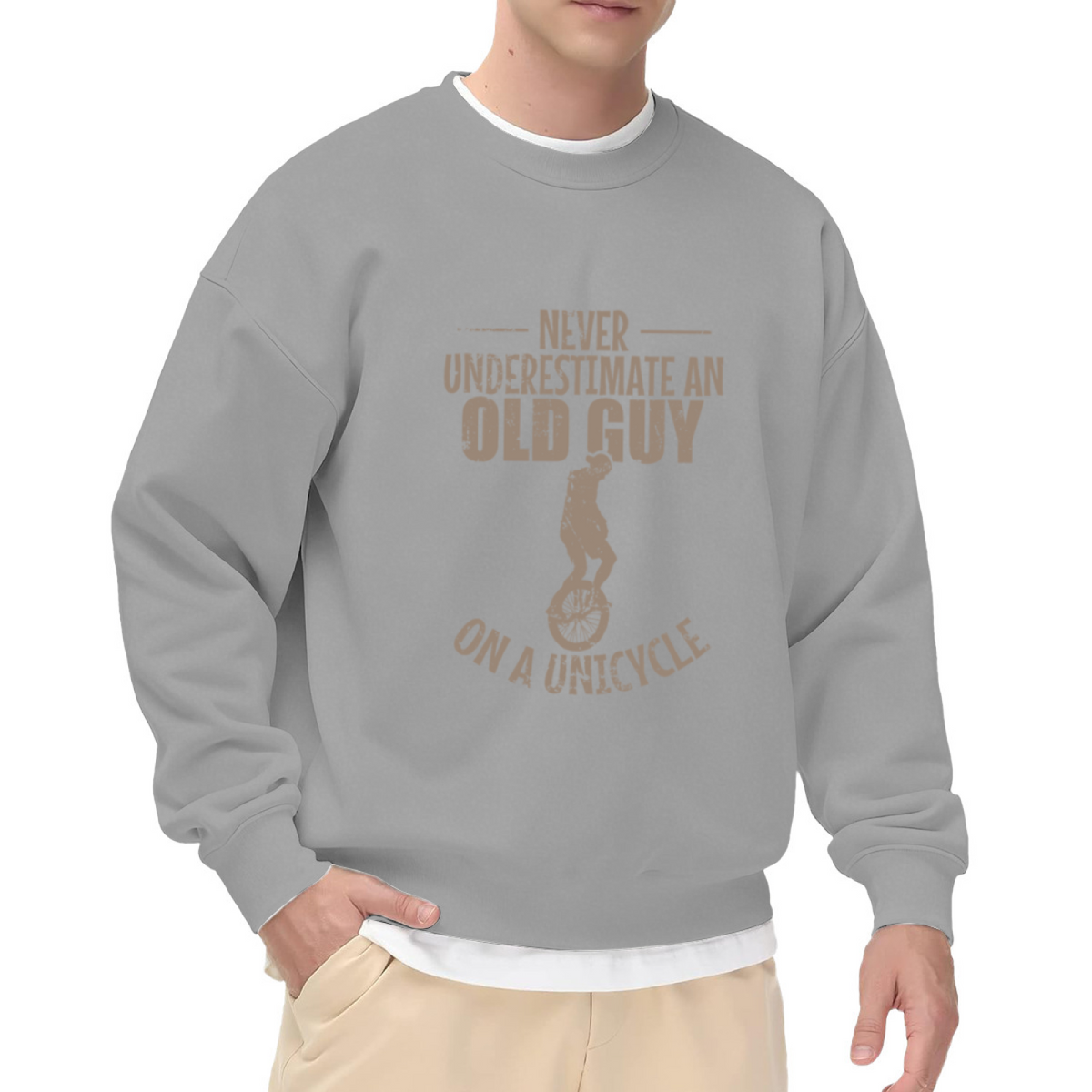 Never Underestimate An Old Guy On A Unicycle Crewneck Sweatshirt, Vintage Unicycle Pullover, Funny Dad Gift