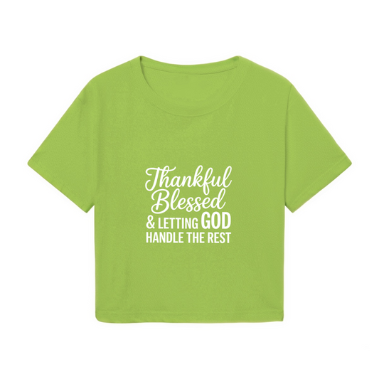 Thankful Blessed Faith Inspirational Lime Green Crop Top