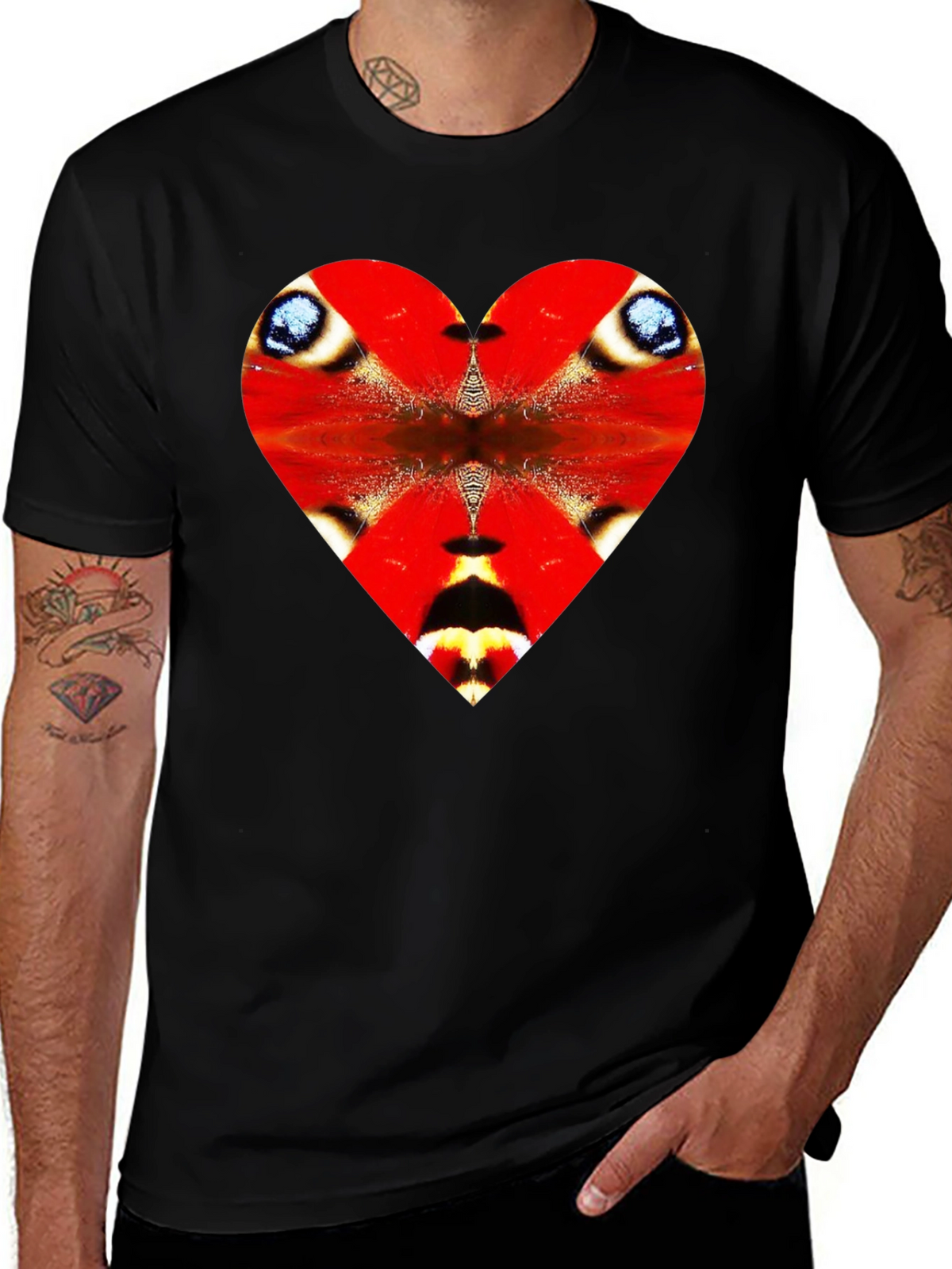 Heart Butterfly Wing Graphic Tee - Black