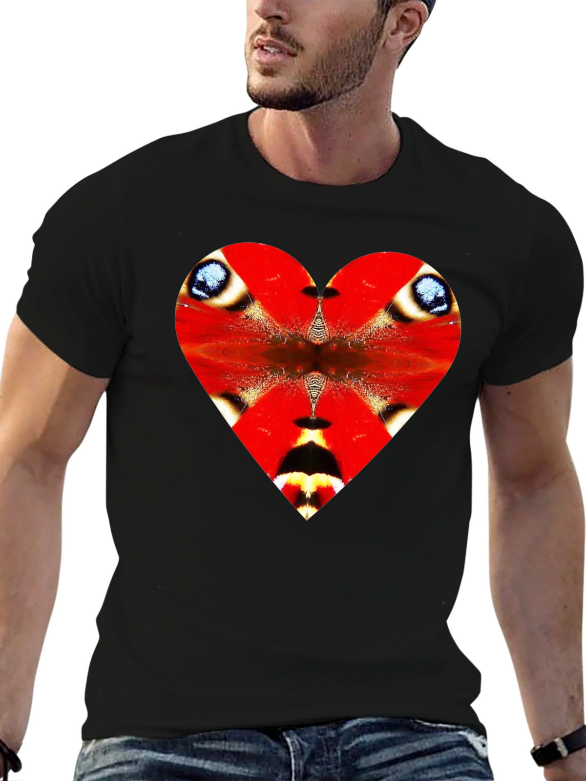 Heart Butterfly Wing Graphic Tee - Black
