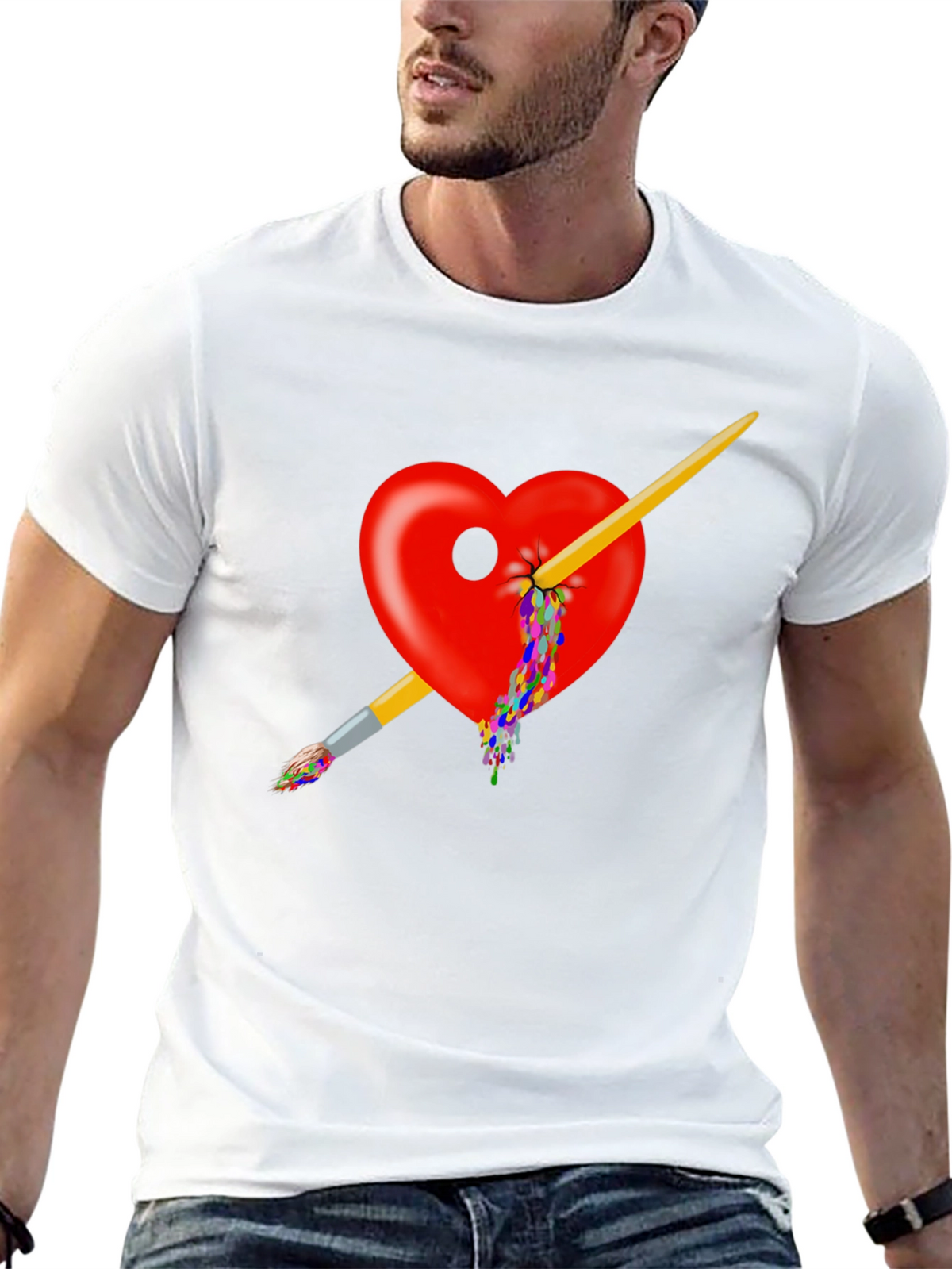 Artistic Heart Paintbrush T-Shirt - Bold Design