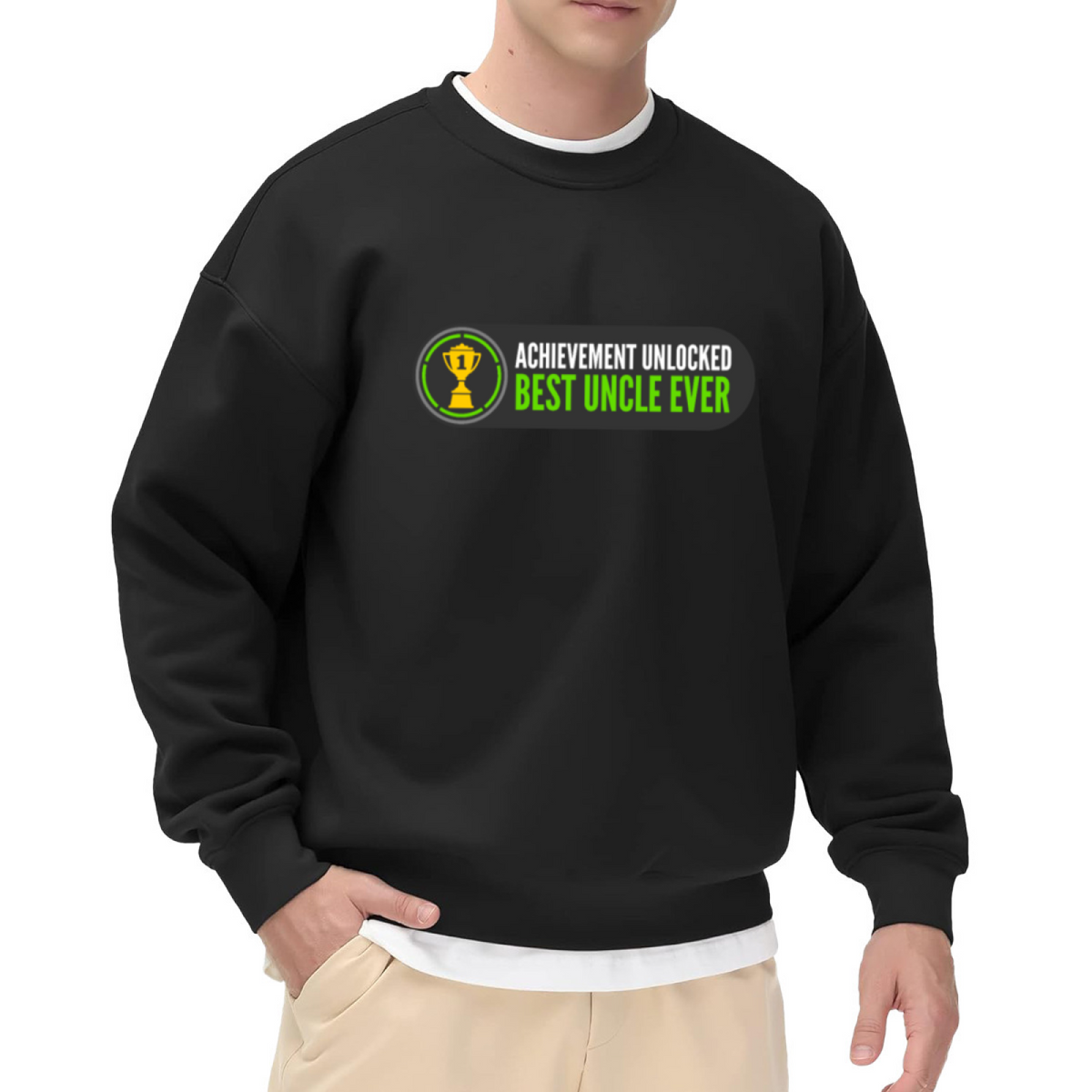 Achievement Unlocked Best Uncle Ever Sweatshirt | Funny Gamer Trophy Graphic Crewneck, Video Game UI Pullover Top, Uncle Birthday Gift