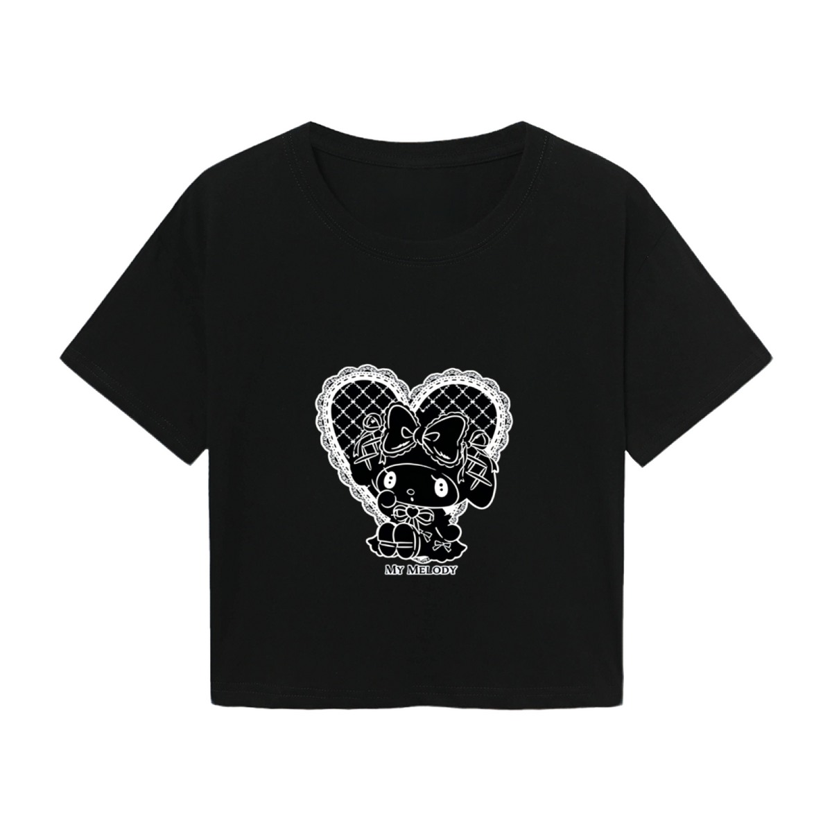 Lace Heart My Melody Gothic Black Crop Top