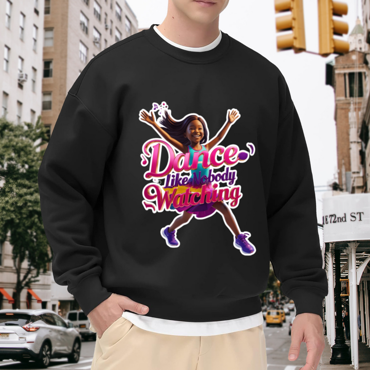 Dance Like Nobody's Watching Dancer Graphic Crewneck Sweatshirt | Colorful Dance Motivation Pullover, Dancer Gift Top