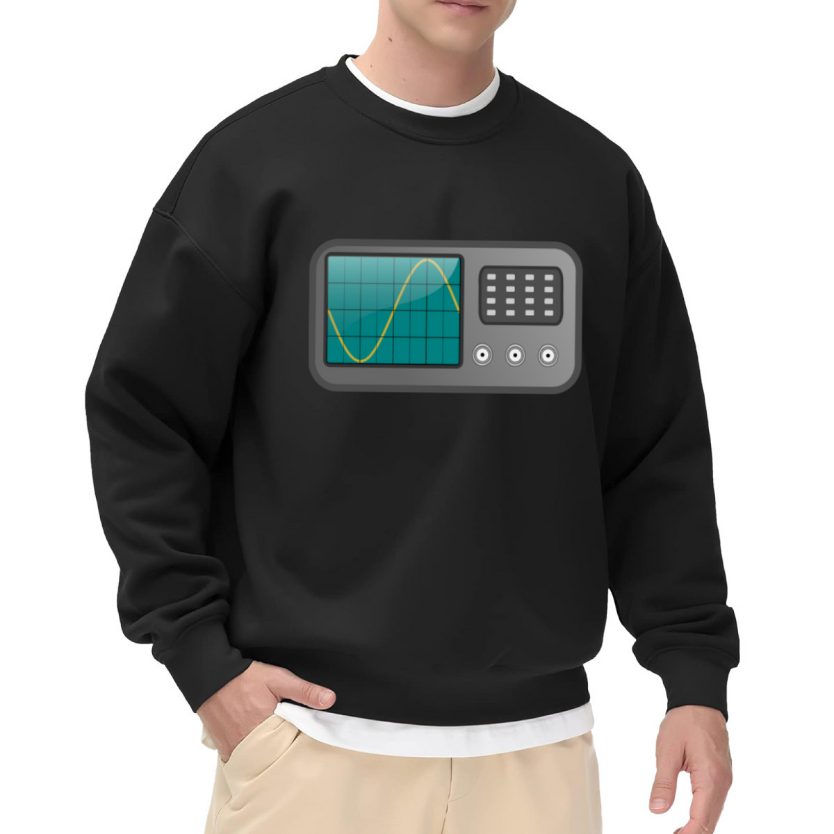 Oscilloscope Sine Wave Crewneck Sweatshirt | Retro Tech Electronics Pullover, Minimalist Engineering Graphic Top, Geek Gift
