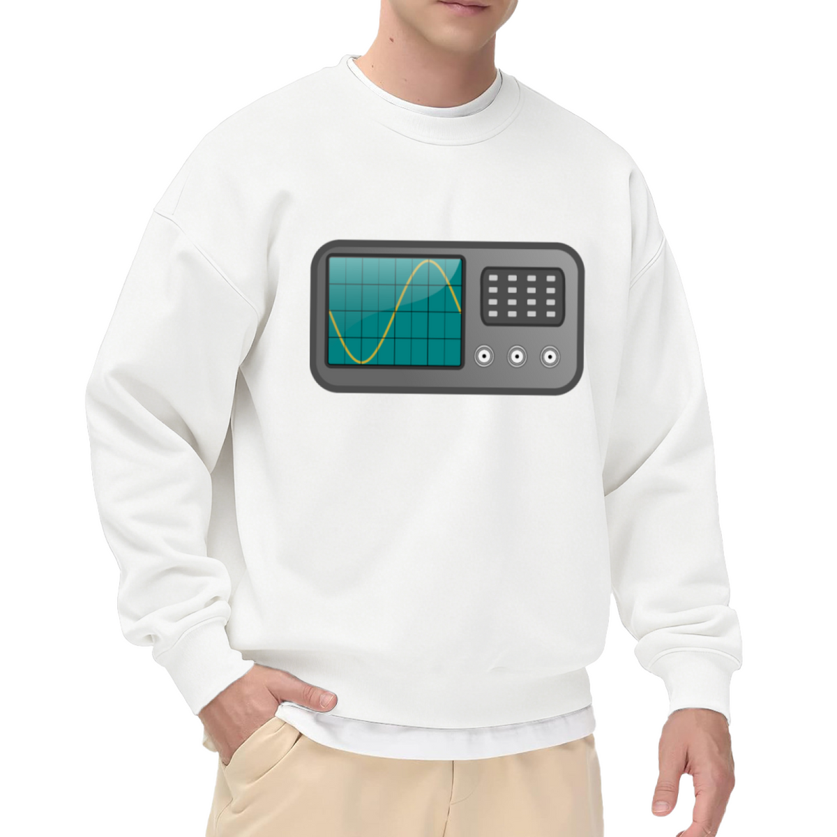 Oscilloscope Sine Wave Crewneck Sweatshirt | Retro Tech Electronics Pullover, Minimalist Engineering Graphic Top, Geek Gift