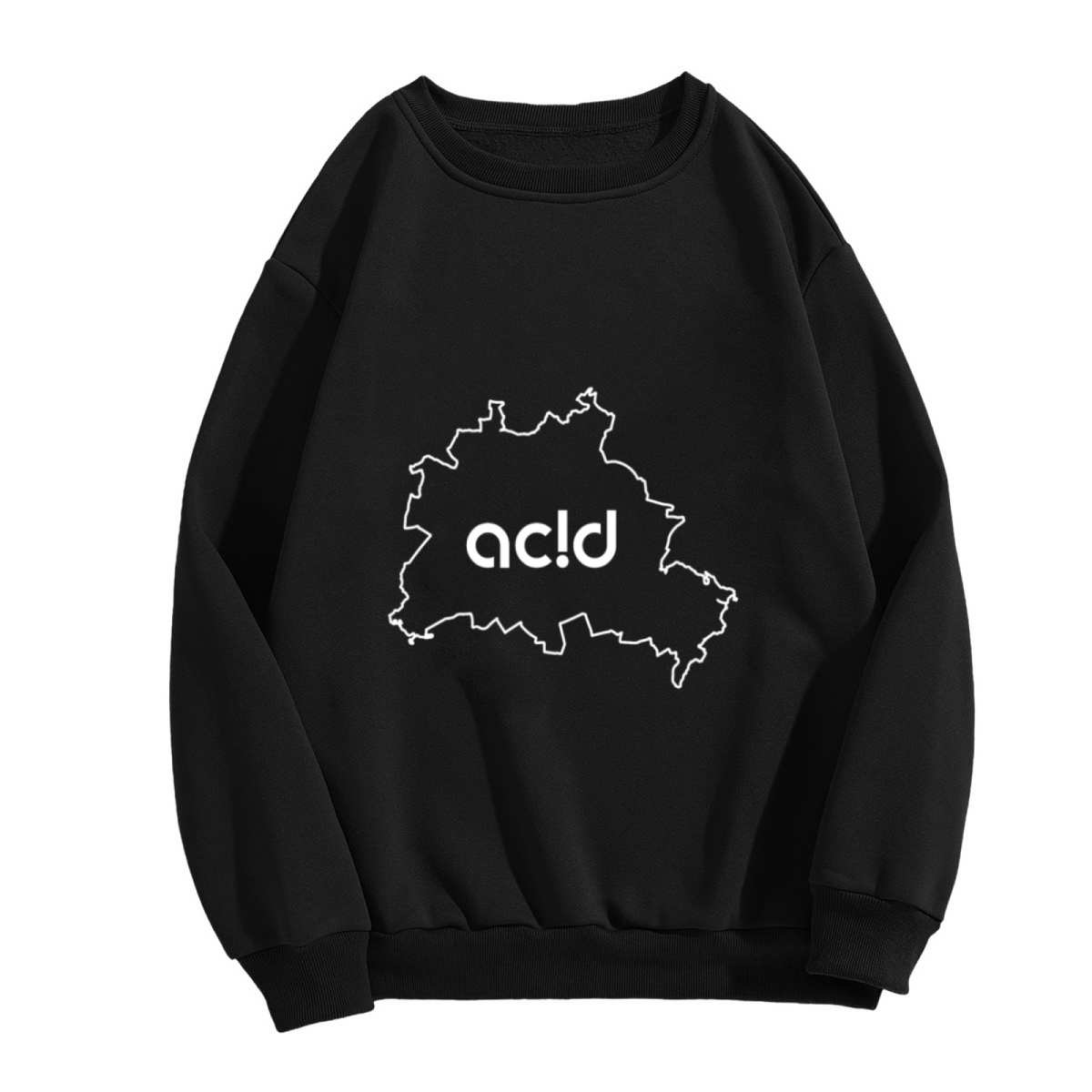 ac!d Map Outline Crewneck Sweatshirt, Minimalist Streetwear Graphic Pullover, Acid Techno Music Lover Casual Wear