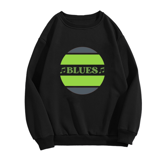 Blues Music Badge Crewneck Sweatshirt, Retro Vinyl Record Note Pullover, Blues Lover Gift