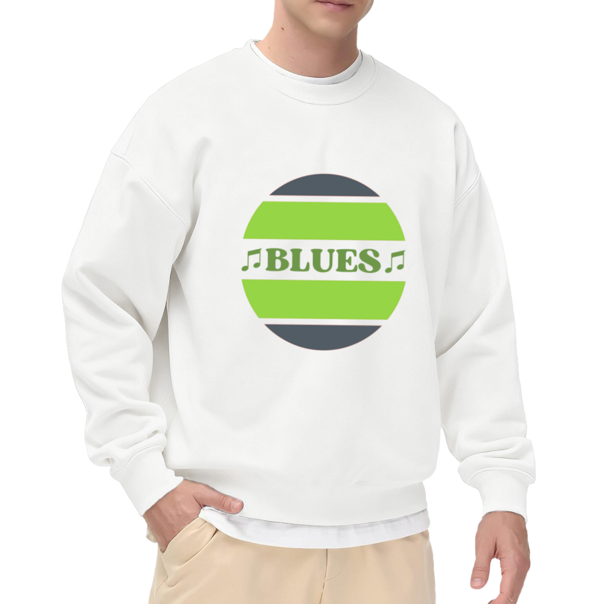 Blues Music Badge Crewneck Sweatshirt, Retro Vinyl Record Note Pullover, Blues Lover Gift