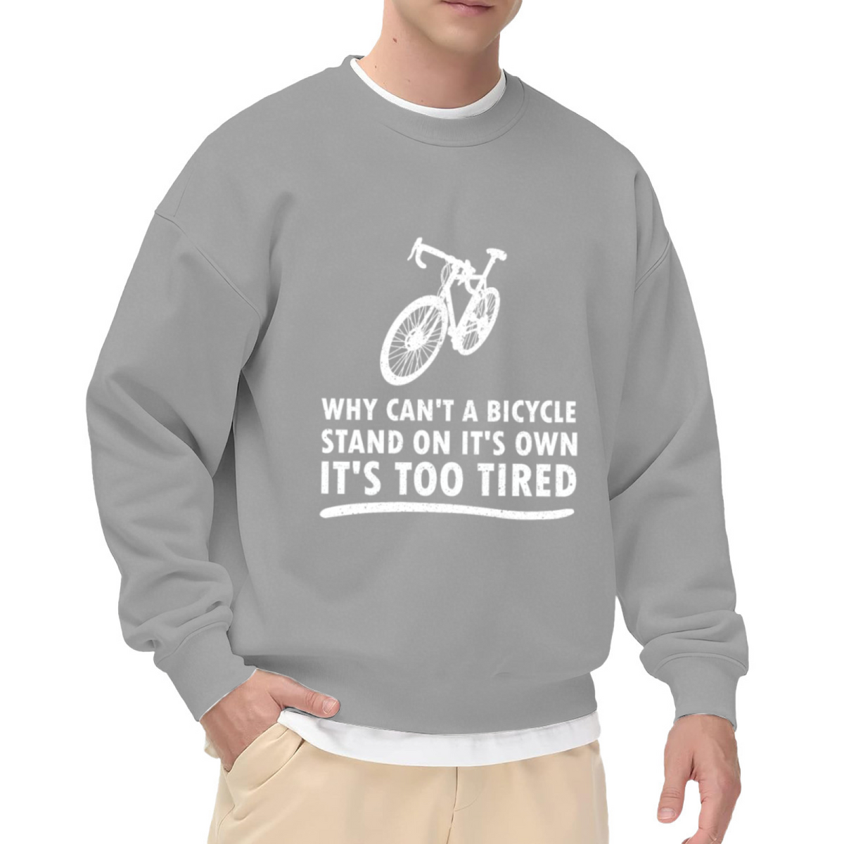 Why Can't A Bicycle Stand On Its Own Bike Crewneck Sweatshirt, Cycling Pun Pullover, Cyclist Gift