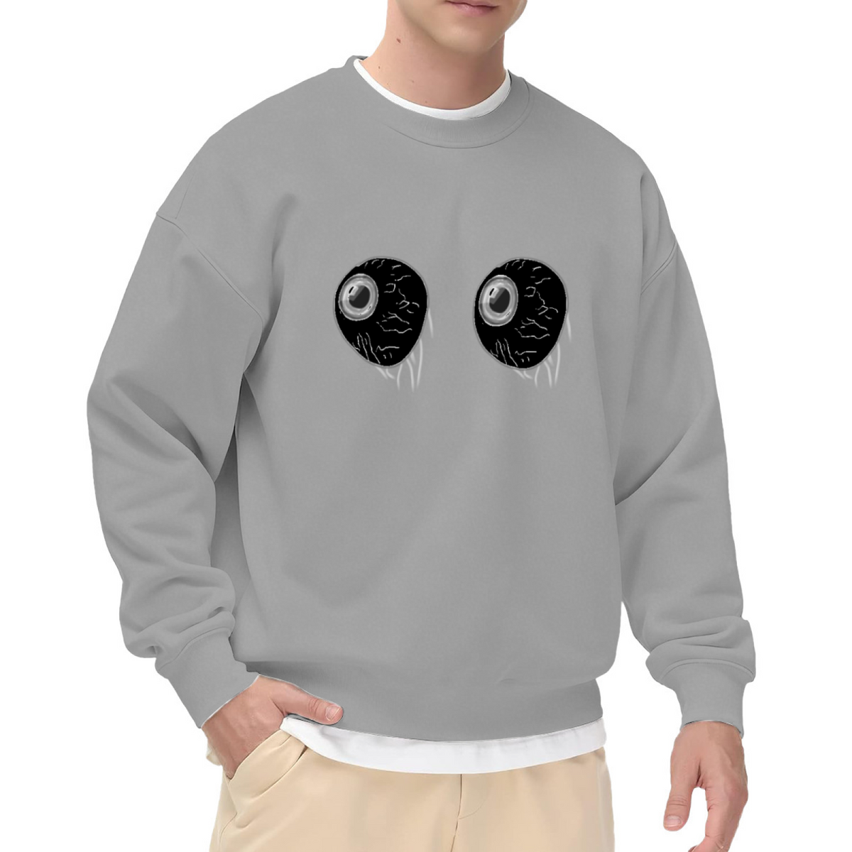 Cracked Eyeballs Sweatshirt | Creepy Cartoon Eye Graphic Crewneck, Dark Gothic Pullover Top, Halloween Gift for Spooky Style Lovers