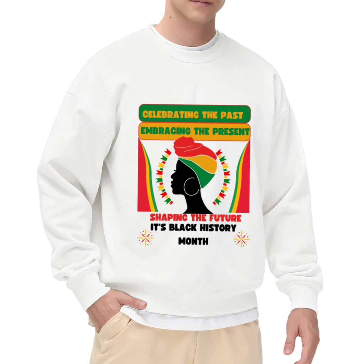 Black History Month Celebrating The Past Crewneck Sweatshirt - Pan-African Colors Pride Pullover, Heritage Graphic Top