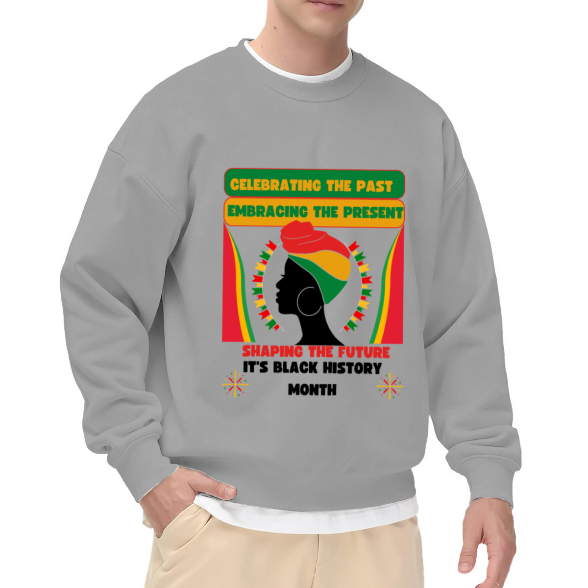 Black History Month Celebrating The Past Crewneck Sweatshirt - Pan-African Colors Pride Pullover, Heritage Graphic Top