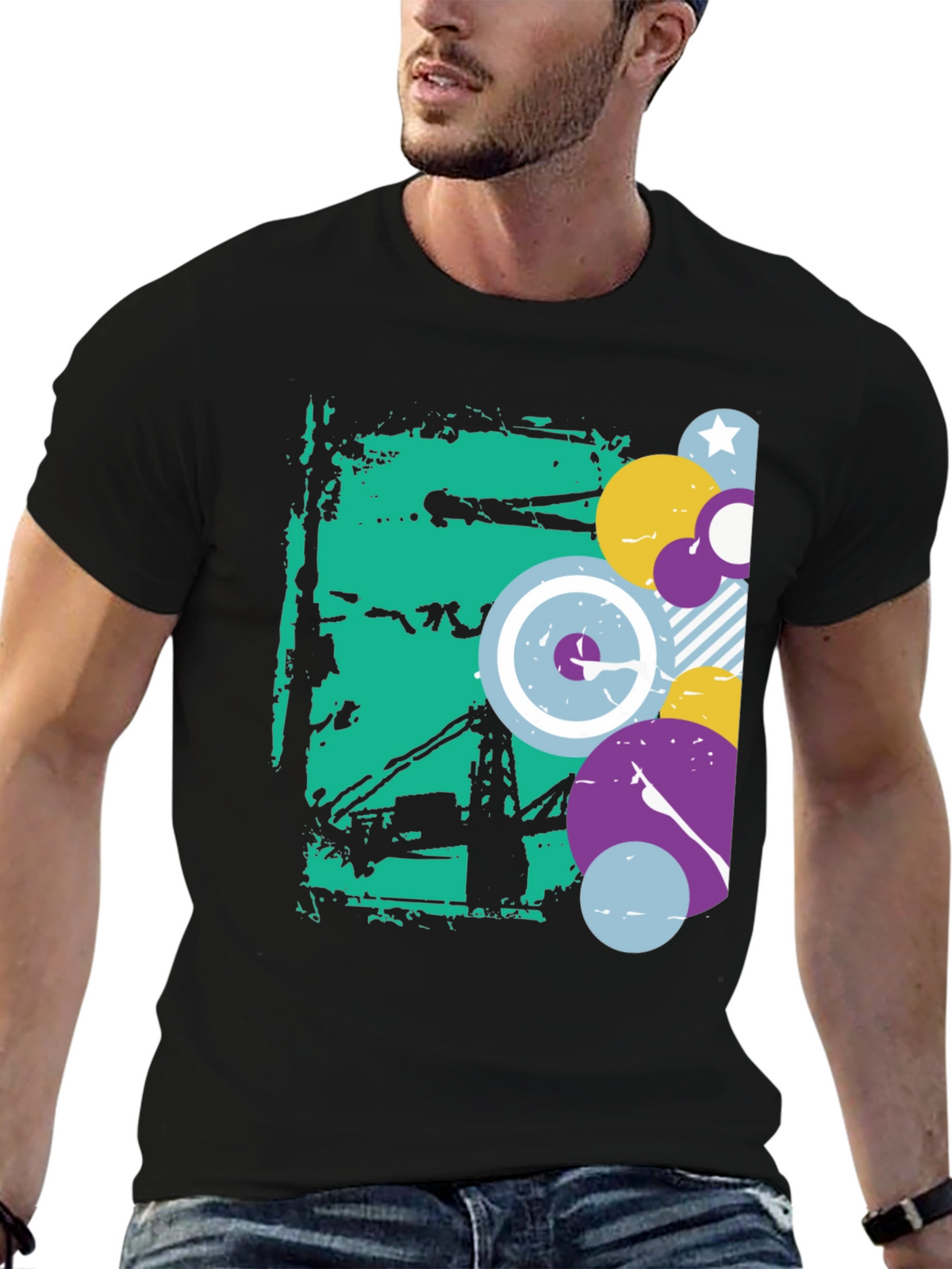 Abstract Graphic Black Crew Neck T-Shirt