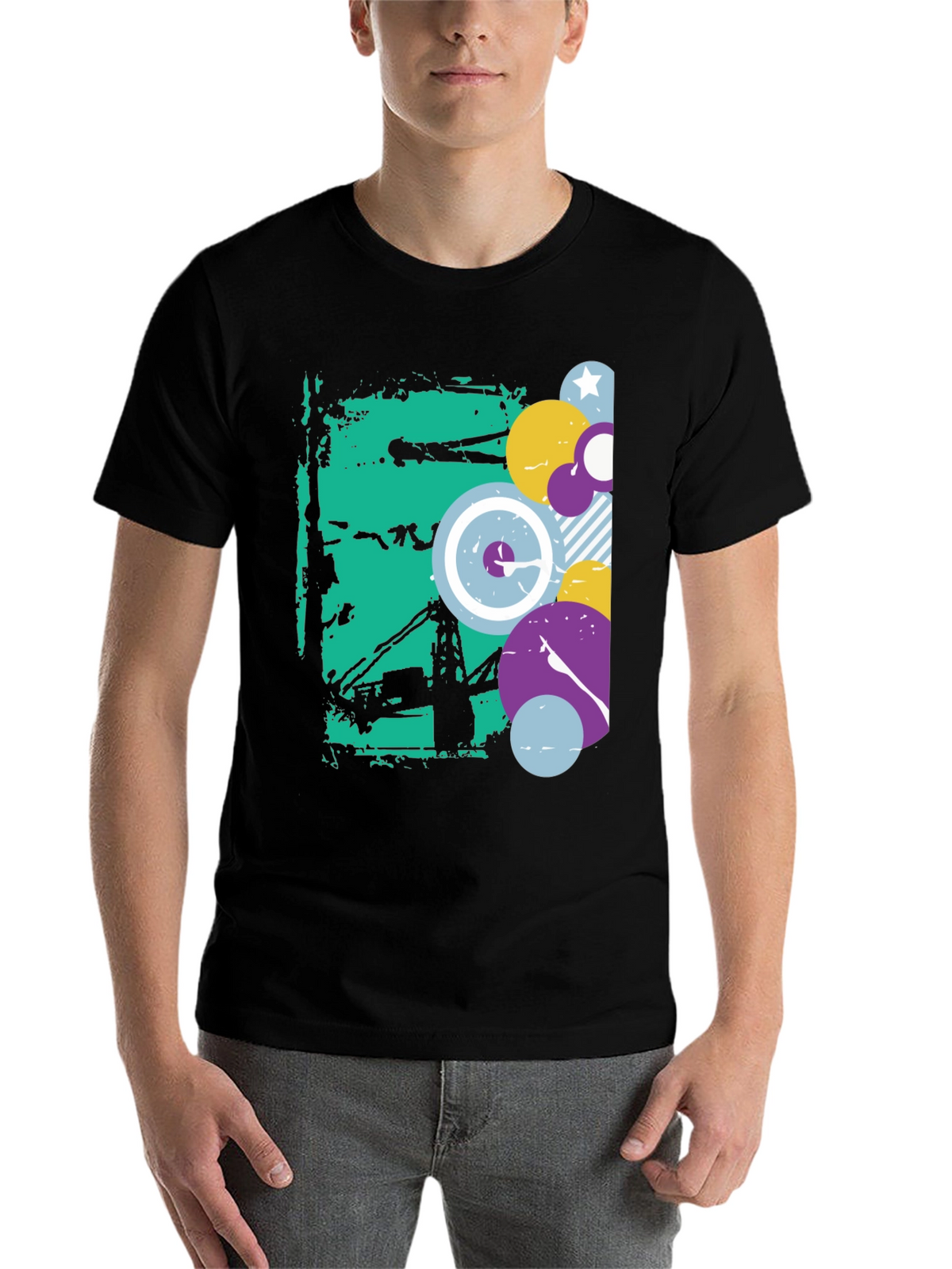 Abstract Graphic Black Crew Neck T-Shirt