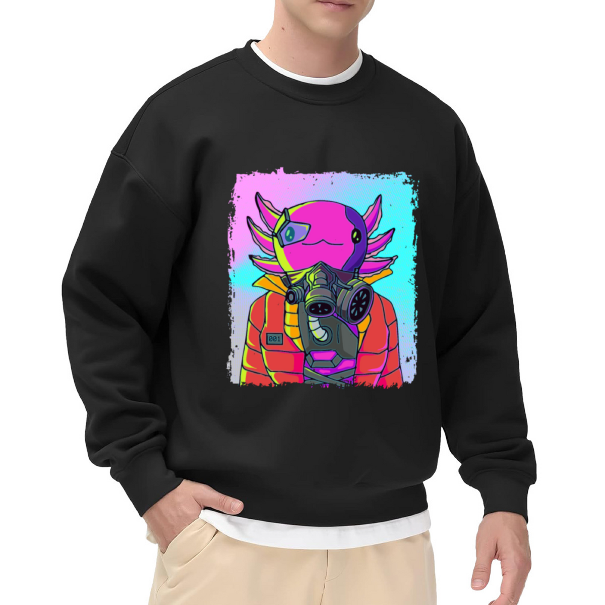 Cyberpunk Fish Astronaut Crewneck Sweatshirt - Neon Sci-Fi Sea Creature Graphic, Vaporwave Streetwear Pullover, Futuristic Art Top