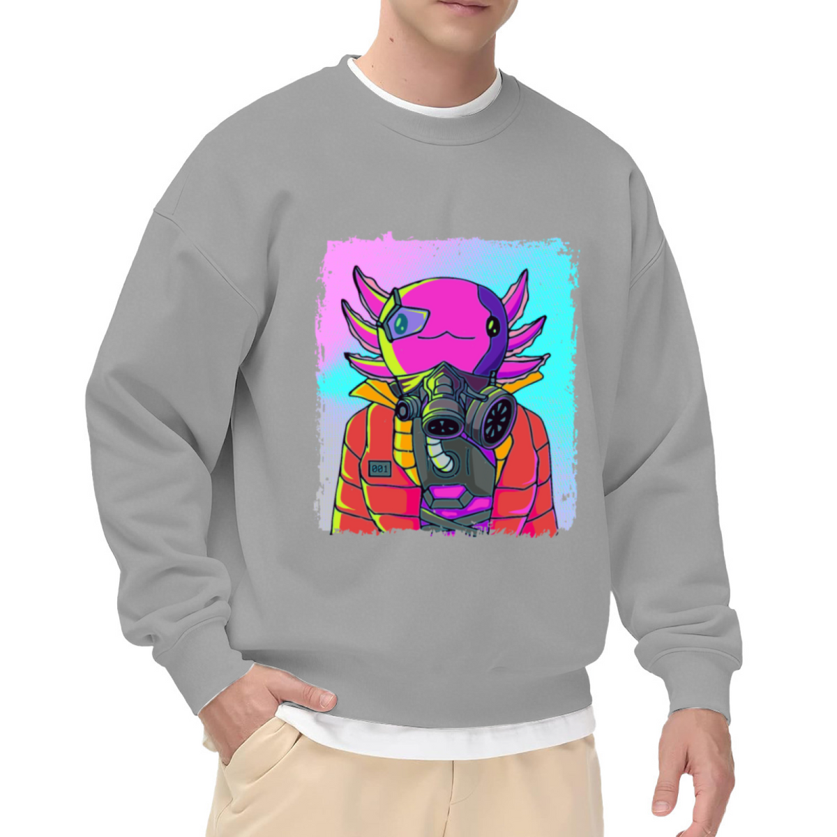 Cyberpunk Fish Astronaut Crewneck Sweatshirt - Neon Sci-Fi Sea Creature Graphic, Vaporwave Streetwear Pullover, Futuristic Art Top